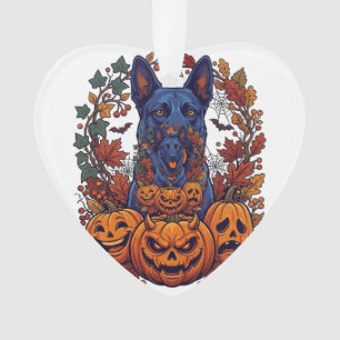 Blauwe Pitbull Halloween Pompoenen Herfstbladeren  Ornament