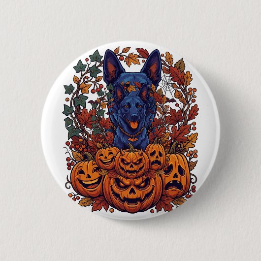 Blauwe Pitbull Halloween Pompoenen Herfstbladeren Ronde Button 5,7 Cm (Voorkant)