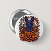 Blauwe Pitbull Halloween Pompoenen Herfstbladeren Ronde Button 5,7 Cm (Voorkant /achterkant)