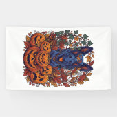Blauwe Pitbull Halloween Pompoenen Herfstbladeren Spandoek (Horizontaal)