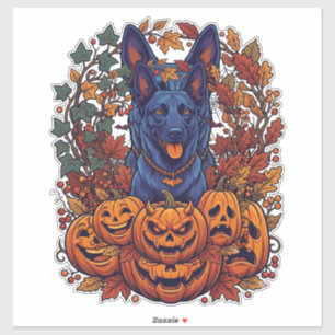 Blauwe Pitbull Halloween Pompoenen Herfstbladeren  Sticker