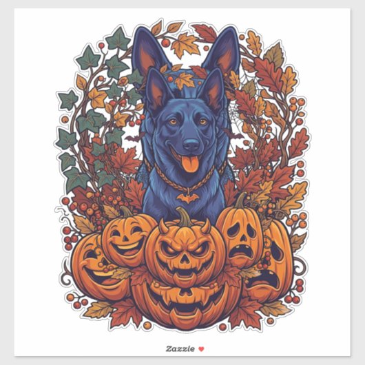 Blauwe Pitbull Halloween Pompoenen Herfstbladeren Sticker (Vel)