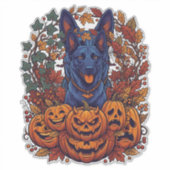 Blauwe Pitbull Halloween Pompoenen Herfstbladeren Sticker (Voorkant)