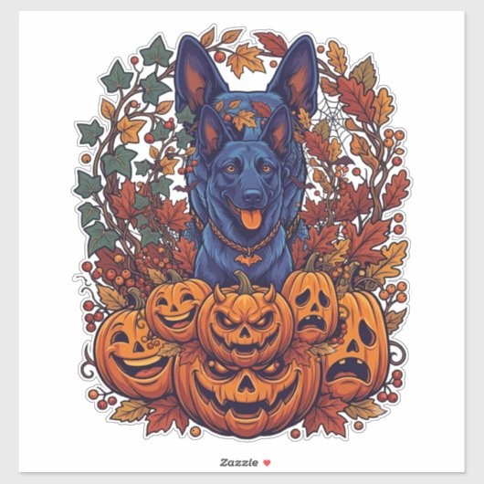 Blauwe Pitbull Halloween Pompoenen Herfstbladeren Sticker (Vel)