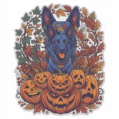 Blauwe Pitbull Halloween Pompoenen Herfstbladeren Sticker (Voorkant)