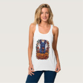 Blauwe Pitbull Halloween Pompoenen Herfstbladeren Tanktop (Volledige Voorkant)