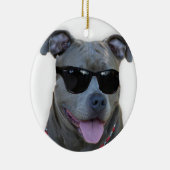 Blauwe pitbull met bril keramisch ornament (Rechts)