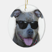 Blauwe pitbull met bril keramisch ornament (Links)