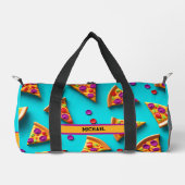 Blauwe pizzapatroon grappige naam of eigen tekst plunjezak (Voorkant)