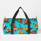 Blauwe pizzapatroon grappige naam of eigen tekst plunjezak (Achterkant)