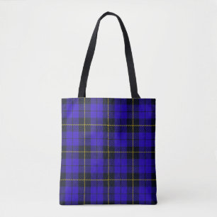 Blauwe plaid met zwarte en gele streep tote bag