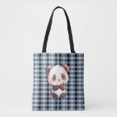 Blauwe Plaid Panda Tote Bag (Voorkant)