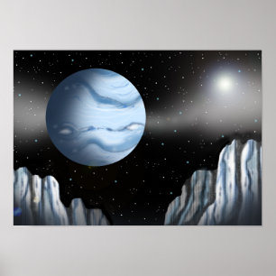 Blauwe planeet boven een ijsmuur. poster