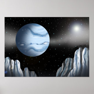 Blauwe planeet boven een ijsmuur. poster