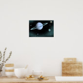 Blauwe planeet gekroond met ring. poster (Keuken)