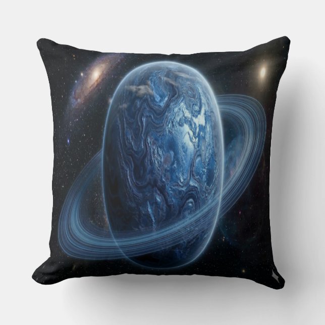 Blauwe Planeet met Blauwe Ringen Kussen (Voorkant)