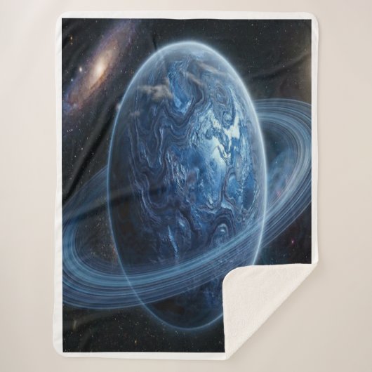 Blauwe Planeet met Blauwe Ringen Sherpa Deken (Voorkant)