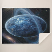 Blauwe Planeet met Blauwe Ringen Sherpa Deken (Voorkant (horizontaal))
