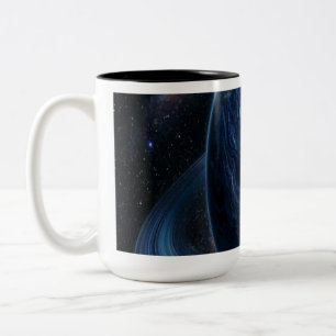 Blauwe Planeet met Blauwe Ringen Tweekleurige Koffiemok