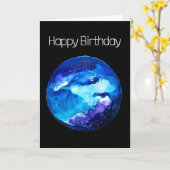 Blauwe planeet nevel sterrenstelsel aquarel kaart (Gele Bloem)