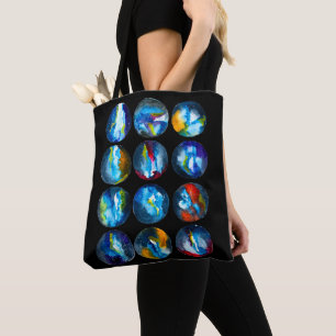 Blauwe planeet nevel sterrenstelsel aquarel tote bag