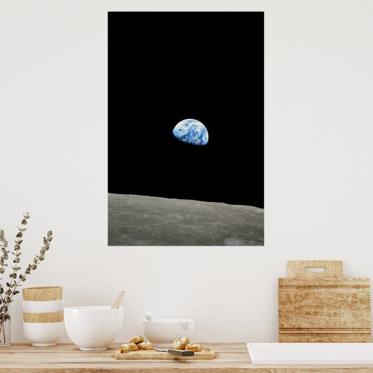 blauwe planeet van maanruimte poster (Keuken)