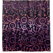 Blauwe planetaire symbolen Mystical Universe Plane Douchegordijn (Voorkant)