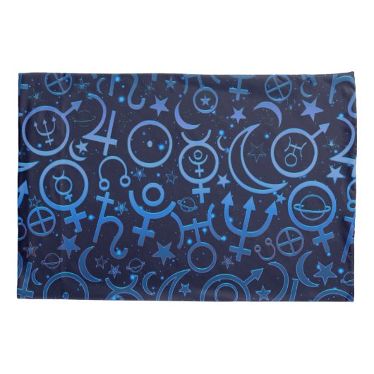 Blauwe planetaire symbolen Mystical Universe Plane Kussensloop (Achterkant)