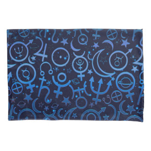 Blauwe planetaire symbolen Mystical Universe Plane Kussensloop