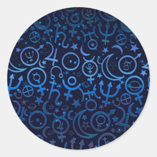 Blauwe planetaire symbolen Mystical Universe Plane Ronde Sticker