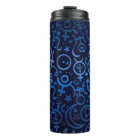 Blauwe planetaire symbolen Mystical Universe Plane