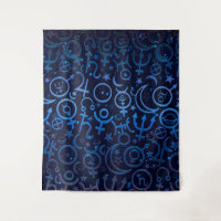 Blauwe planetaire symbolen Mystical Universe Plane