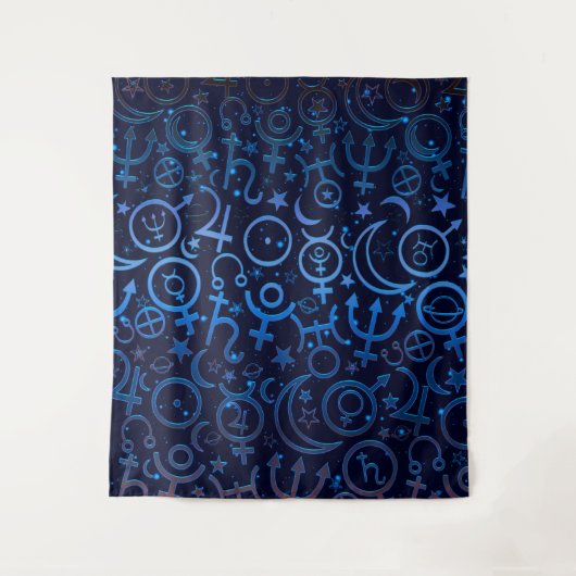 Blauwe planetaire symbolen Mystical Universe Plane Wandkleed (Voorkant)