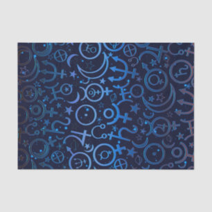 Blauwe planetaire symbolen Mystiek universum plane Tissuepapier