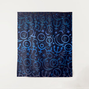 Blauwe planetaire symbolen mystiek universum plane wandkleed