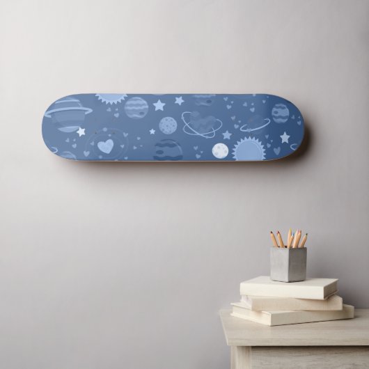 Blauwe planeten hemels persoonlijk skateboard (Muurkunst (Horizontaal))