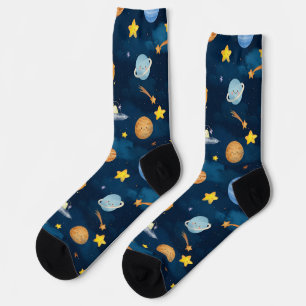 Blauwe planeten naadloos patroon in de buitenruimt sokken