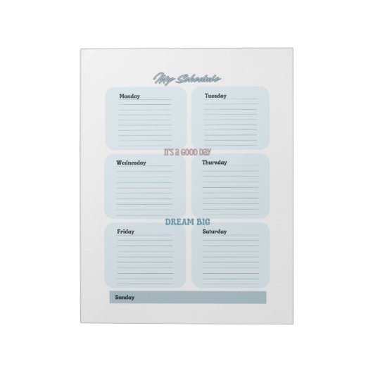 Blauwe Planner Schema Wekelijks Notitieblok (Linkerzijde)