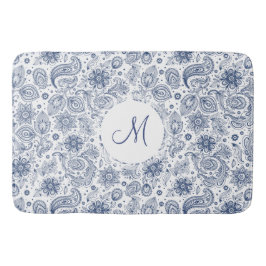 Blauwe platenpatroonmonogram Bath Mat