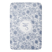Blauwe platenpatroonmonogram Bath Mat (Voorkant Verticaal)