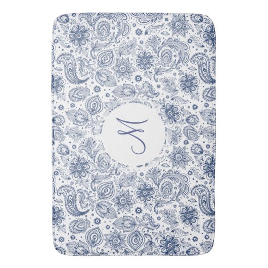Blauwe  platenpatroonmonogram Bath Mat (Voorkant Verticaal)