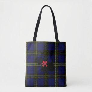 Blauwe pleister met Scottish Terrier met rode boog Tote Bag