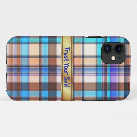 Blauwe pleister monogram iPhone Case (Achterkant (horizontaal))