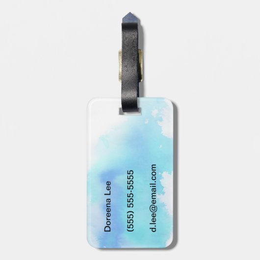 Blauwe plek, waterverf abstracte hand geschilderd bagagelabel (Achterkant verticaal)