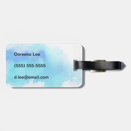 Blauwe plek, waterverf abstracte hand geschilderd bagagelabel (Achterkant horizontaal)