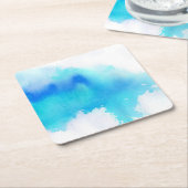 Blauwe plek, waterverf abstracte hand geschilderd kartonnen onderzetters (Schuin)