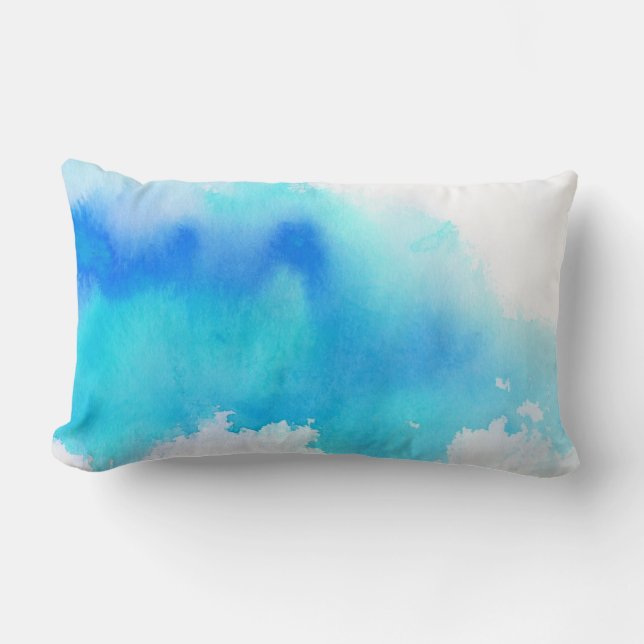 Blauwe plek, waterverf abstracte hand geschilderd kussen (Voorkant)