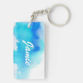 Blauwe plek, waterverf abstracte hand geschilderd sleutelhanger (achterkant)