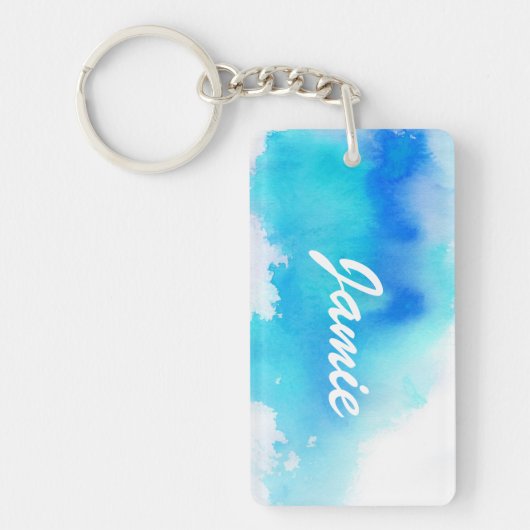 Blauwe plek, waterverf abstracte hand geschilderd sleutelhanger (Voorkant)