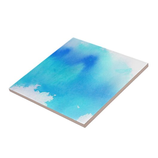 Blauwe plek, waterverf abstracte hand geschilderd tegeltje (Zijkant)